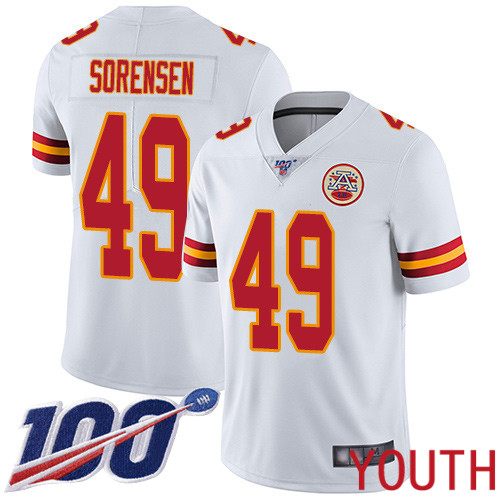 Youth Kansas City Chiefs #49 Sorensen Daniel White Vapor Untouchable Limited Player 100th Season Nike NFL Jersey->youth nfl jersey->Youth Jersey